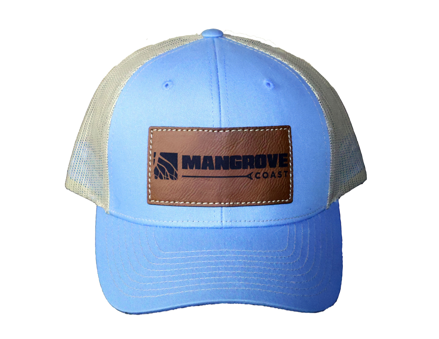 Richardson Trucker Leather Patch Hat - Columbia Blue/White