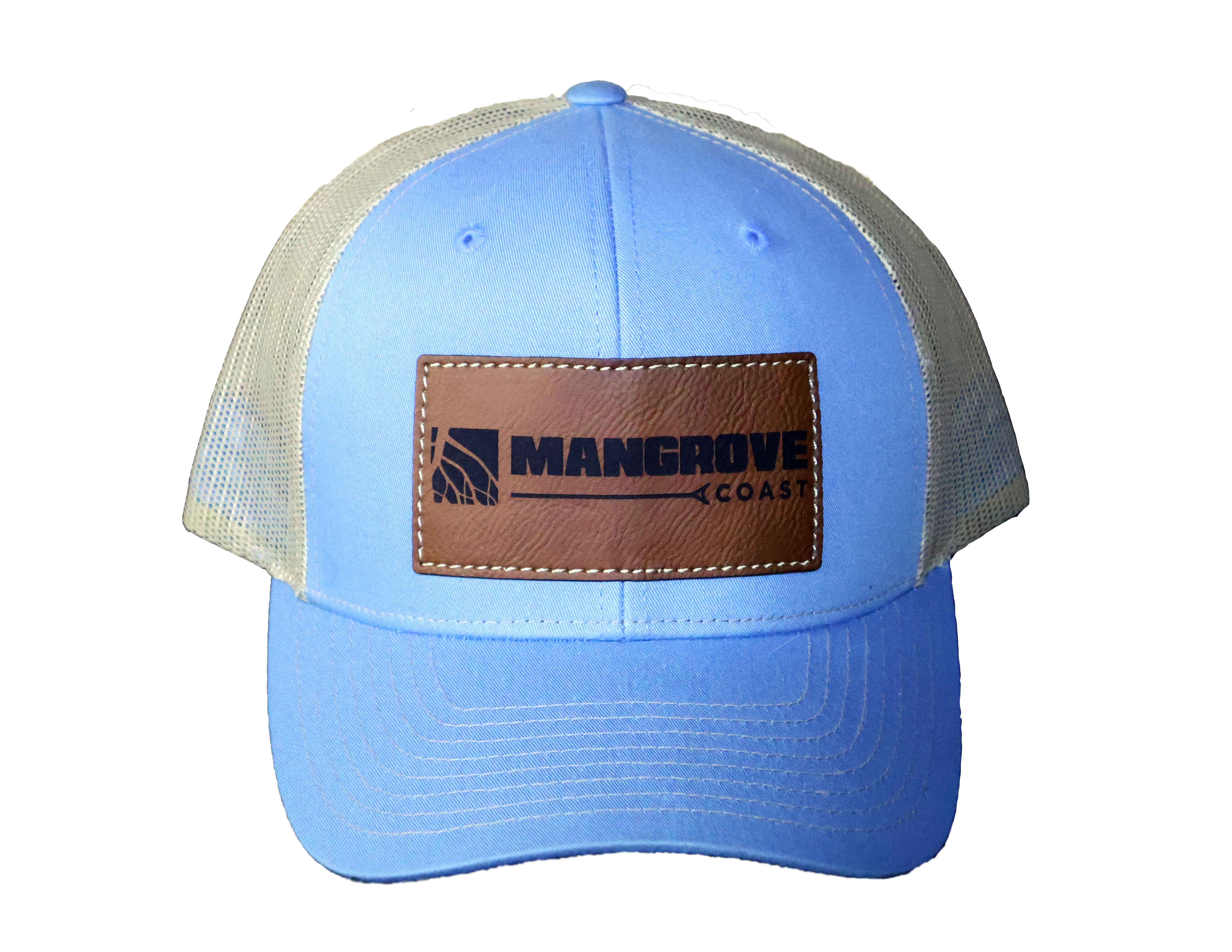 Richardson Trucker Leather Patch Hat - Columbia Blue/White