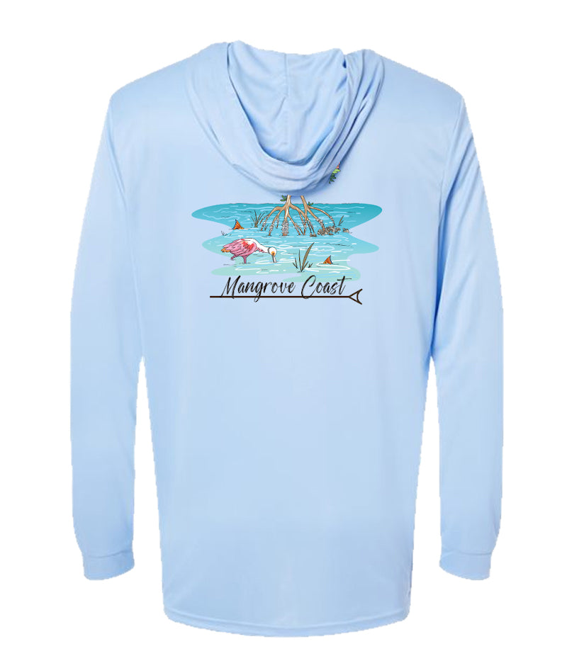 Roseate Spoonbill Performance Hooded LS  - UPF 50+