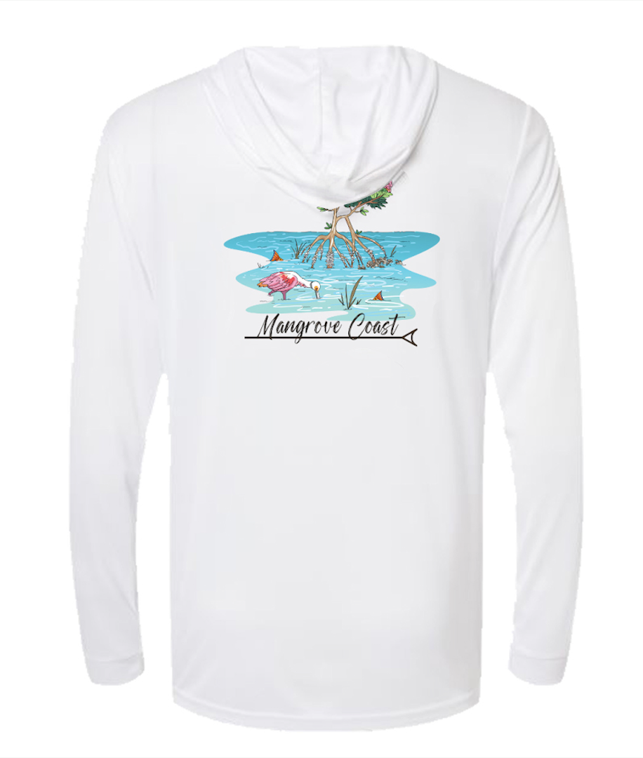 Roseate Spoonbill Performance Hooded LS  - UPF 50+